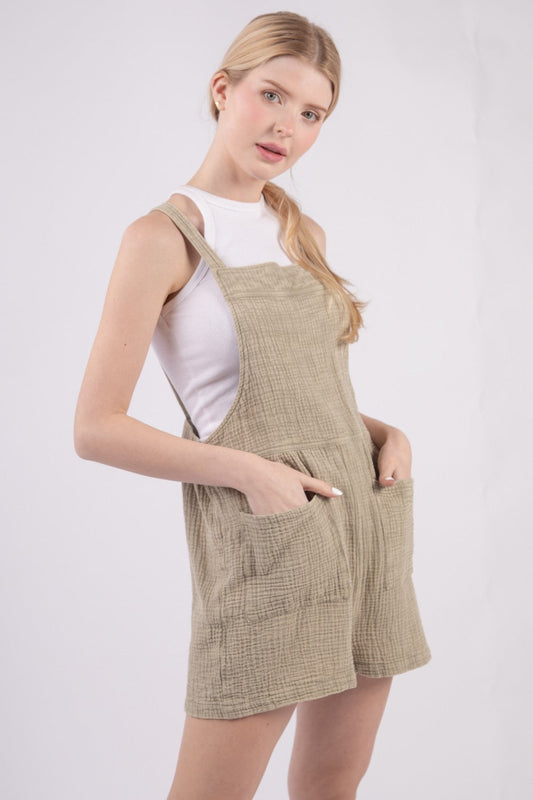 VERY J Sleeveless Double Gauze Overalls with Pockets