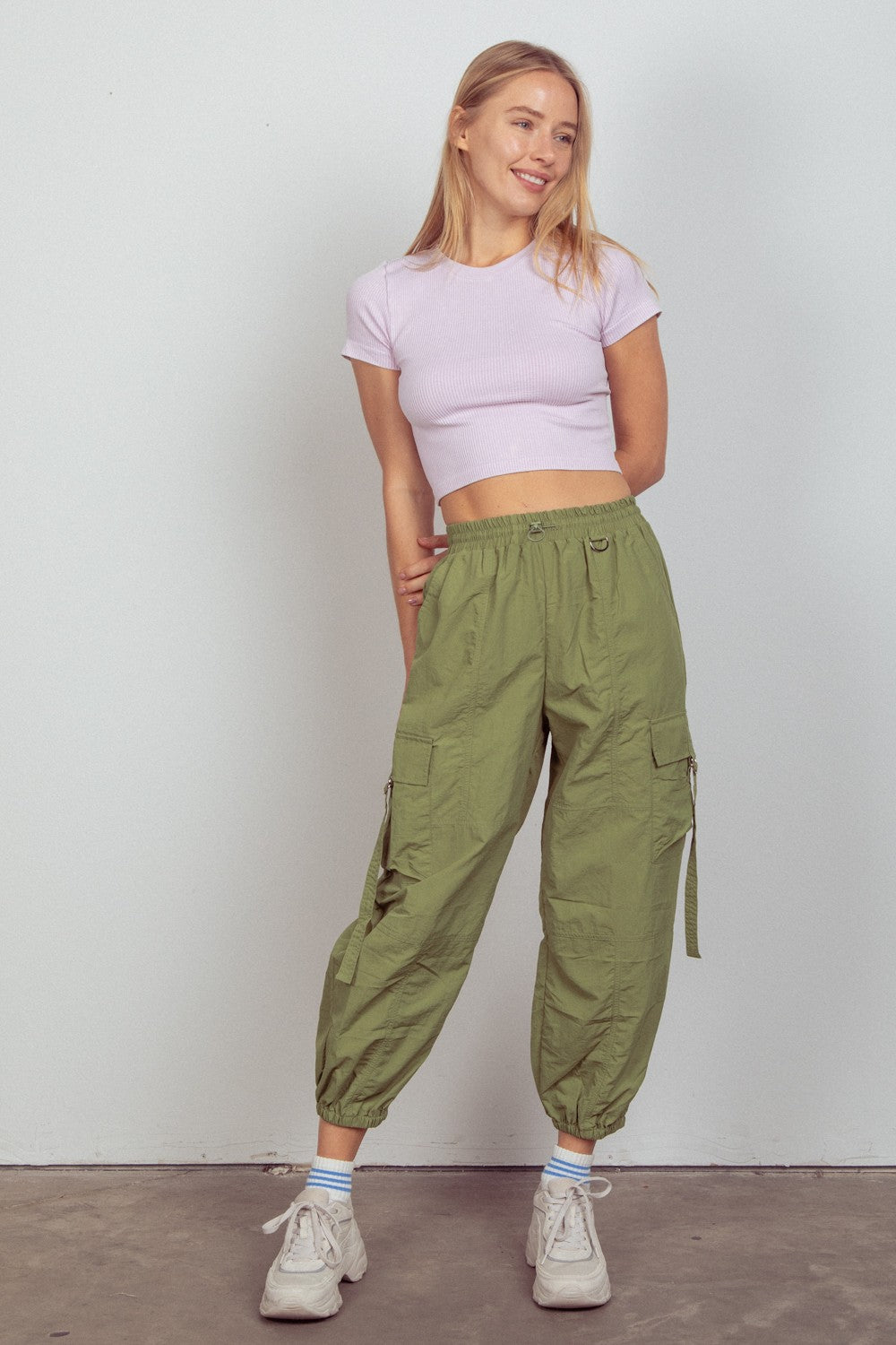 VERY J Elastic Waist Woven Cargo Pants