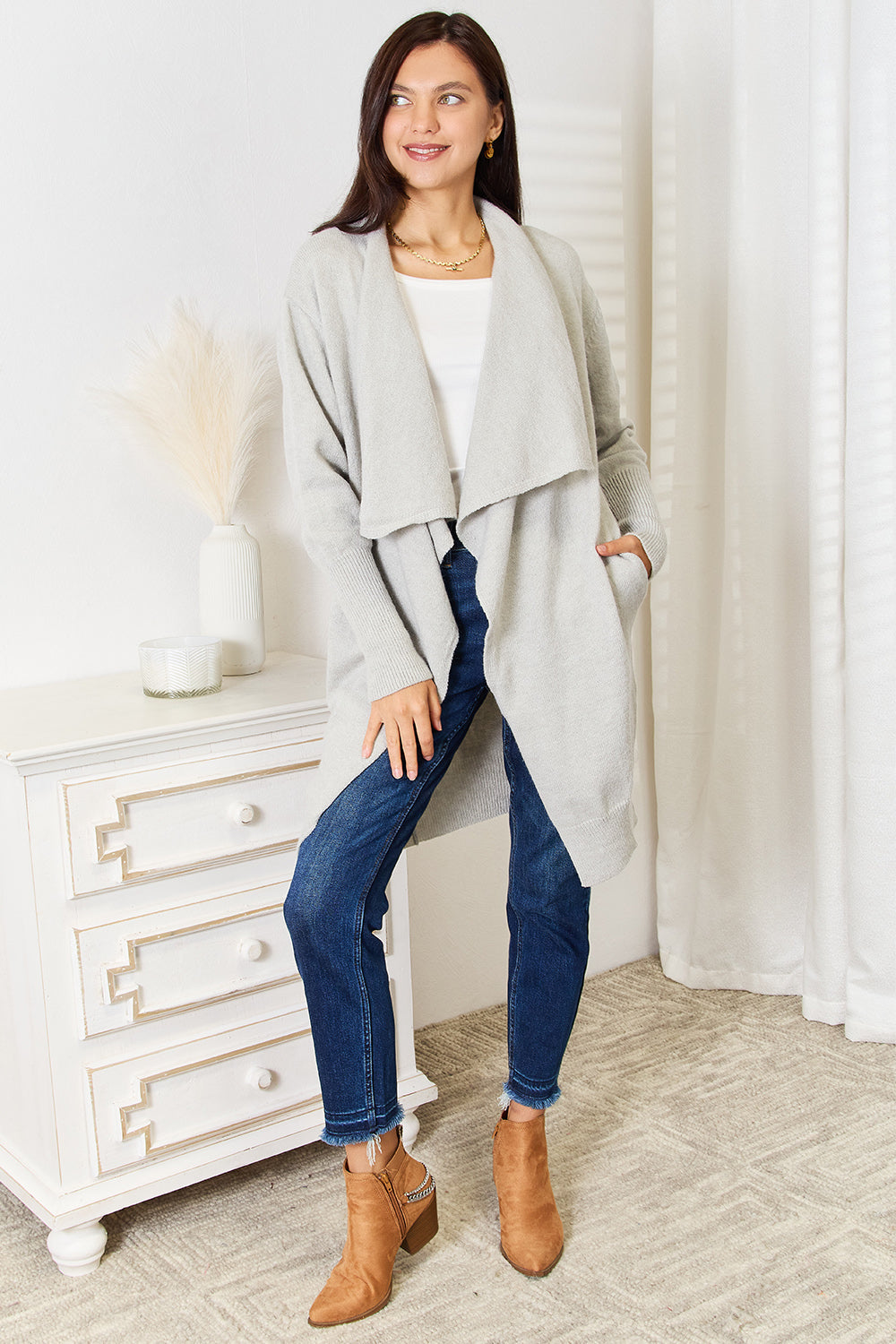 Open Front Duster Cardigan with Pockets