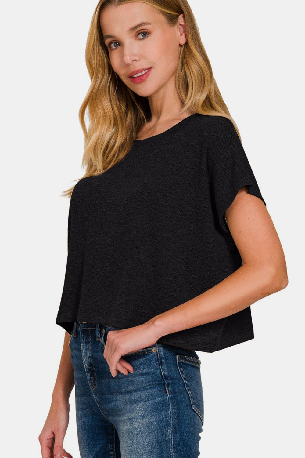 Zenana Round Neck Short Sleeve Crop T-Shirt